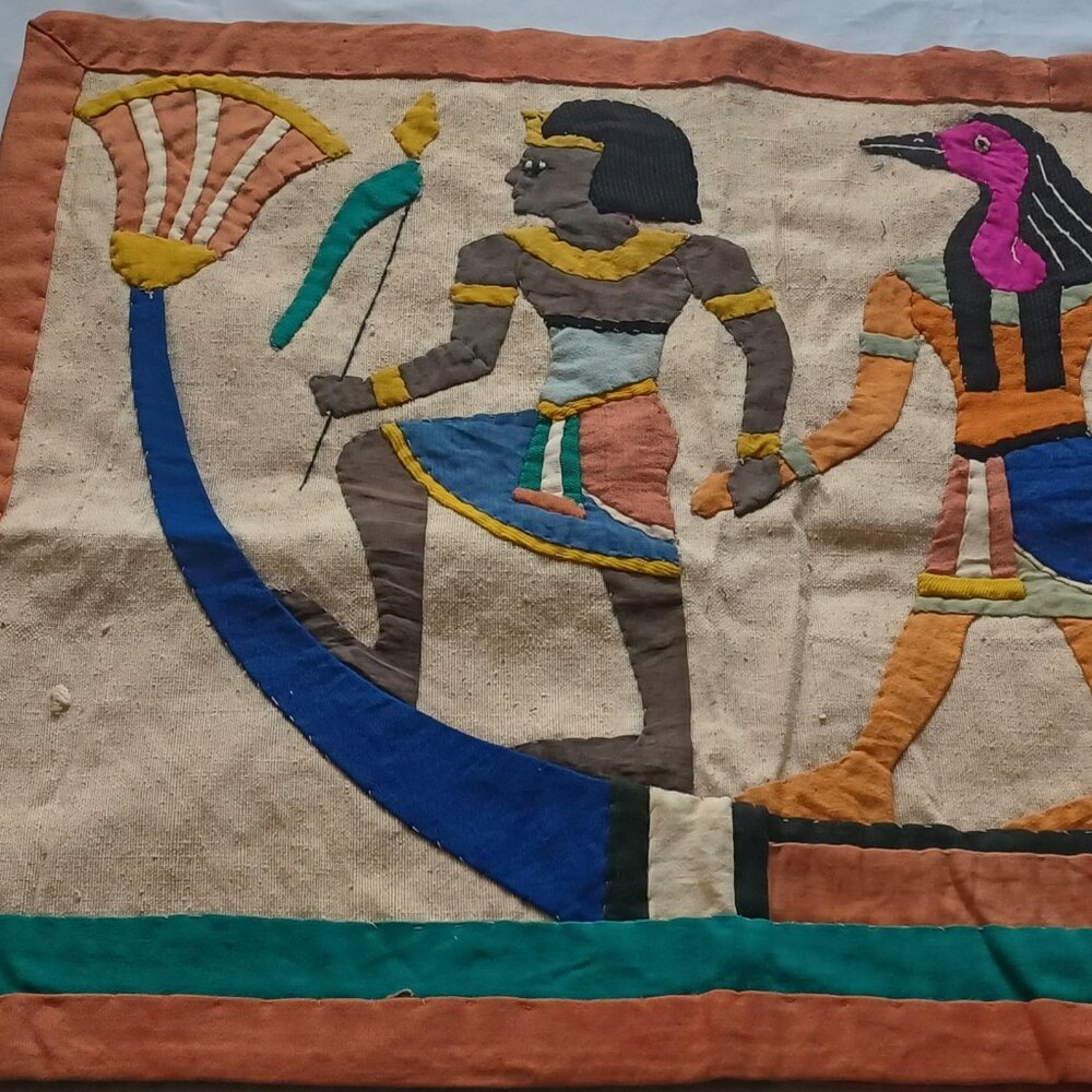 VINTAGE EGYPTIAN HANDMADE APPLIQUE WALL ART